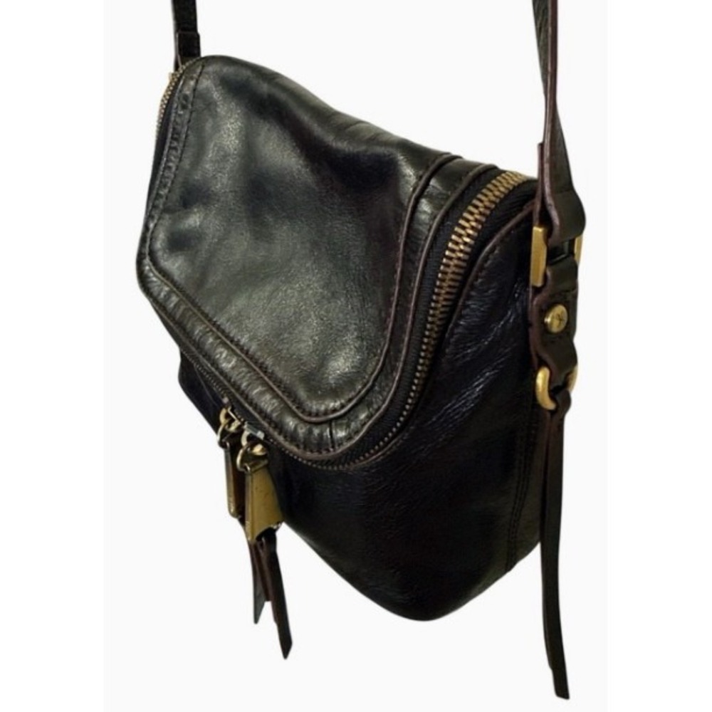 HOBO International Black Leather Crossbody Bag Y2K Boho Moto Brass Tassel Zip - Picture 8 of 16